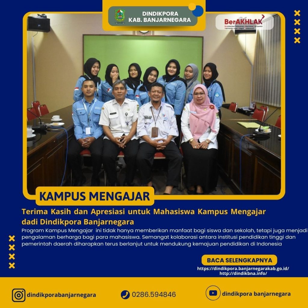Terima Kasih dan Apresiasi untuk Mahasiswa Kampus Mengajar dadi Dindikpora Banjarnegara