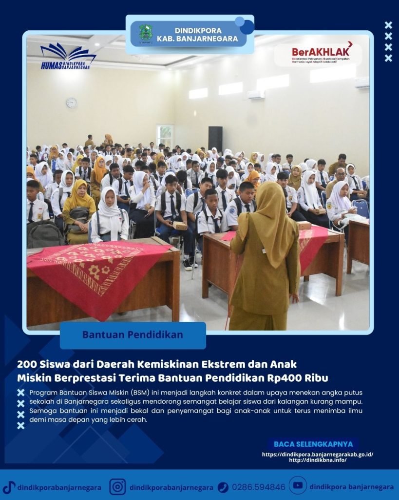 200 Siswa dari Daerah Kemiskinan Ekstrem dan Anak Miskin Berprestasi Terima Bantuan Pendidikan Rp400 Ribu